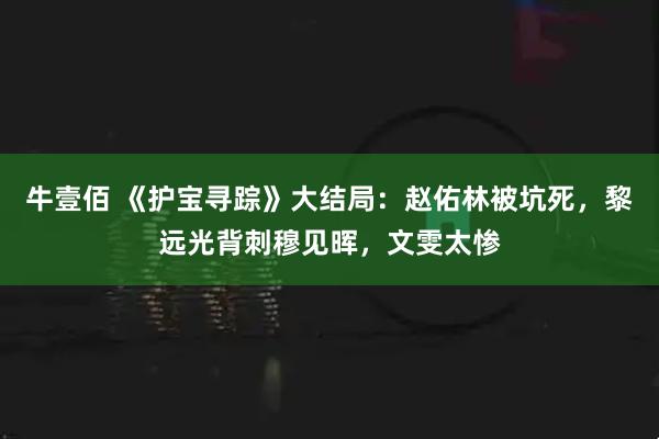 牛壹佰 《护宝寻踪》大结局：赵佑林被坑死，黎远光背刺穆见晖，文雯太惨