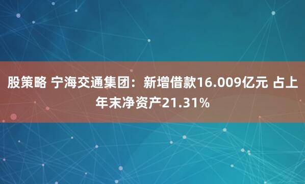 股策略 宁海交通集团：新增借款16.009亿元 占上年末净资产21.31%